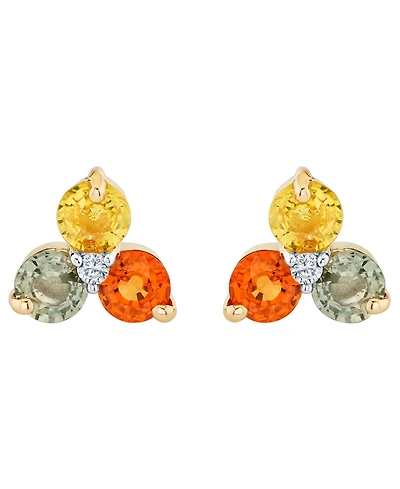 Macy's Multi-Sapphire (1-7/8 ct. t.w.) and Diamond Accent Stud Earrings in 14k Yellow Gold