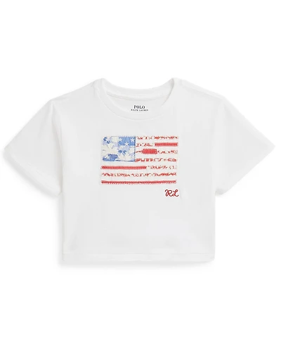 Polo Ralph Lauren Girls' 2-6X Floral Flag Crewneck Jersey Boxy T-Shirt