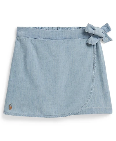 Polo Ralph Lauren Girls' 2T-6X Chambray Faux-Wrap Skort