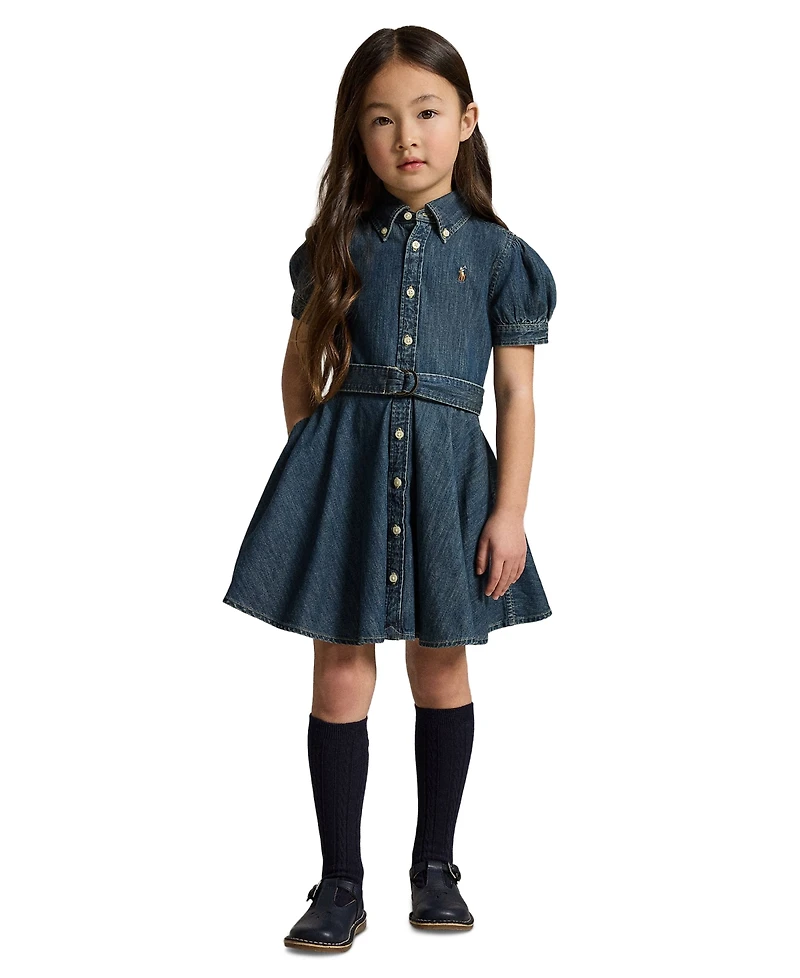 Polo Ralph Lauren Girls' 2-6X Belted Indigo Button-Down Collar Denim Shirtdress
