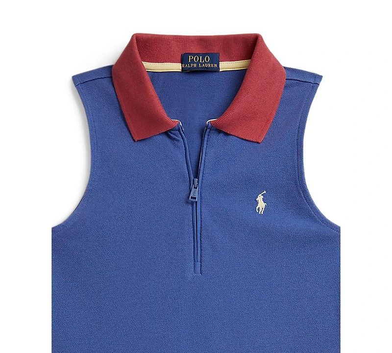 Polo Ralph Lauren Girls' 7-16 Pleated Mesh Quarter-Zip Collar Dress