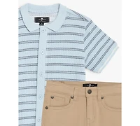 7 For All Mankind Baby Boys' Striped Polo Shirt and Twill Shorts, 2-Piece Set