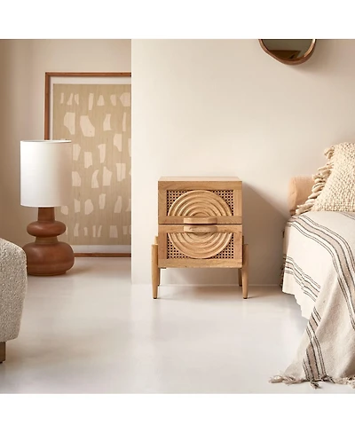 Tikamoon Solid mango wood and rattan bedside table