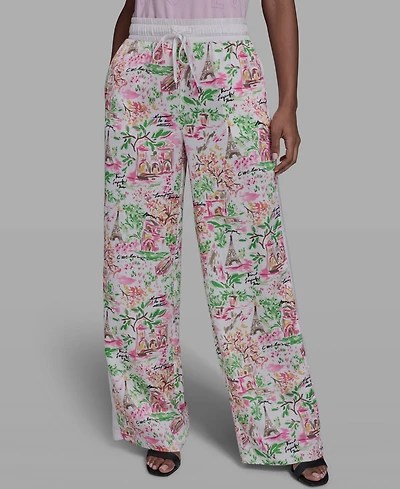 Karl Lagerfeld Paris Women's Floral Border Print Mid Rise Pants