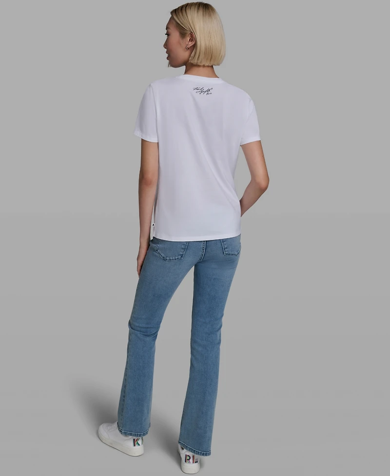 Karl Lagerfeld Paris Women's Rose Print Crew Neck T-Shirt