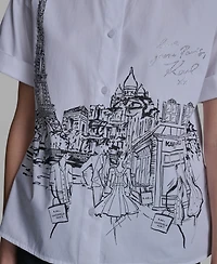 Karl Lagerfeld Paris Women's Collared Short-Sleeve Poplin Shirt