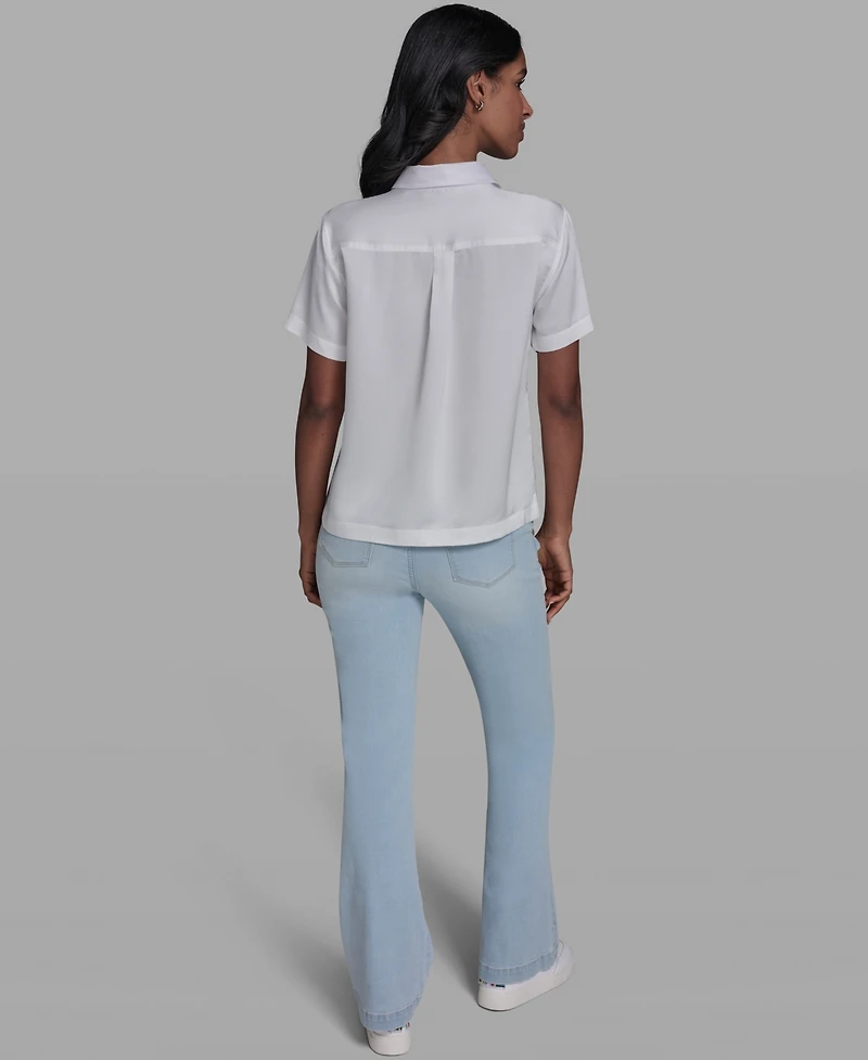 Karl Lagerfeld Paris Women's Short-Sleeve Floral Collared Shirt