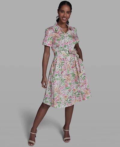 Karl Lagerfeld Paris Women's Short-Sleeve Collared Shirt Dress