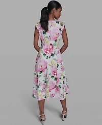 Karl Lagerfeld Paris Women's Placed Floral V-Neck Midi Dress