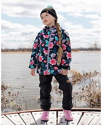 Deux par Girl 3-in-1 Two-Piece Mid-Season Outerwear Set Black Printed Flowers - Pink Inner Jacket Child