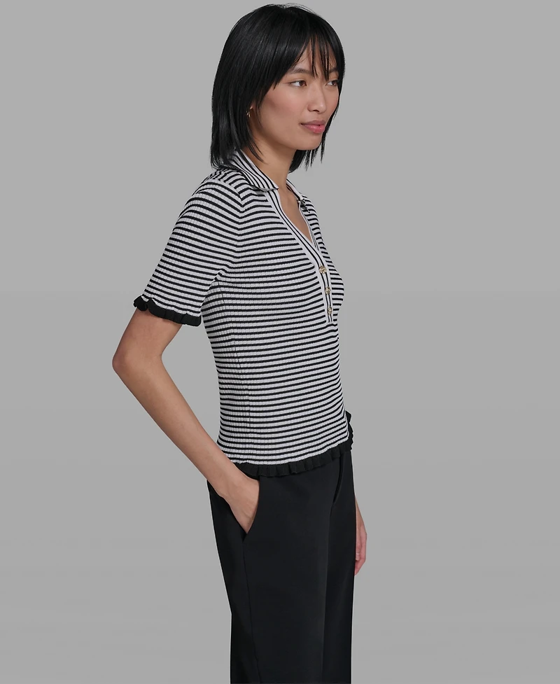 Karl Lagerfeld Paris Women's Collared Short-Sleeves Sweater