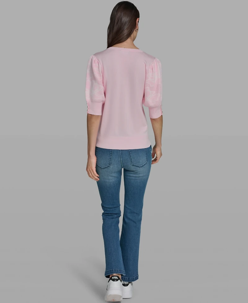 Karl Lagerfeld Paris Women's Floral Short-Sleeve Sweater