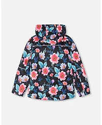 Deux par Girl 3-in-1 Two-Piece Mid-Season Outerwear Set Black Printed Flowers - Pink Inner Jacket Child