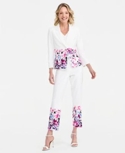 Kasper Floral Print Blazer Ruffled Top Floral Print Pants