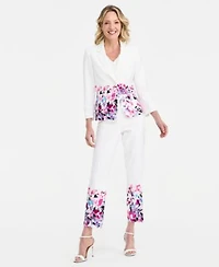 Kasper Floral Print Blazer Ruffled Top Floral Print Pants