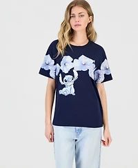 Love Tribe Juniors' Stitch Hibiscus Graphic Crewneck T-Shirt