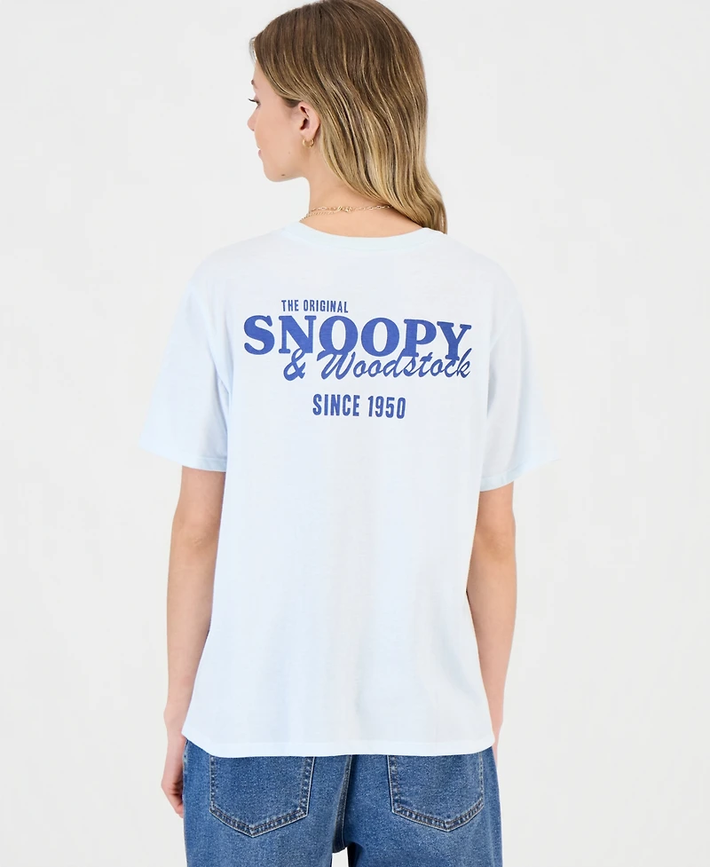 Love Tribe Juniors' Snoopy Woodstock Graphic Crewneck T-Shirt