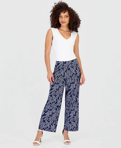 Anne Klein Essentials Petite Printed High Rise Pull-On Pants