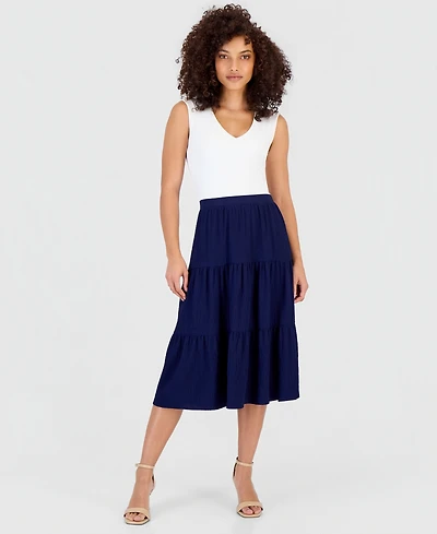 Anne Klein Essentials Petite Pull-On Tiered Midi Skirt