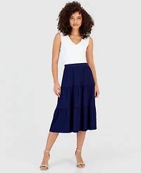 Anne Klein Essentials Petite Pull-On Tiered Midi Skirt