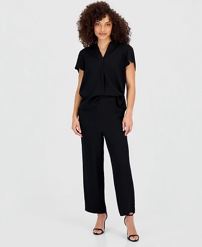 Anne Klein Essentials Petite Textured High Rise Pull-On Pants