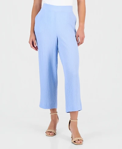 Anne Klein Essentials Petite Textured High Rise Pull-On Pants