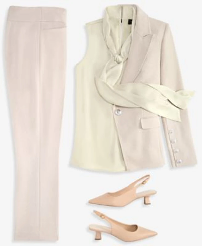 Tahari Asl Single Button Blazer Tie Front Top Straight Pants