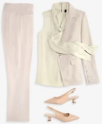 Tahari Asl Single Button Blazer Tie Front Top Straight Pants