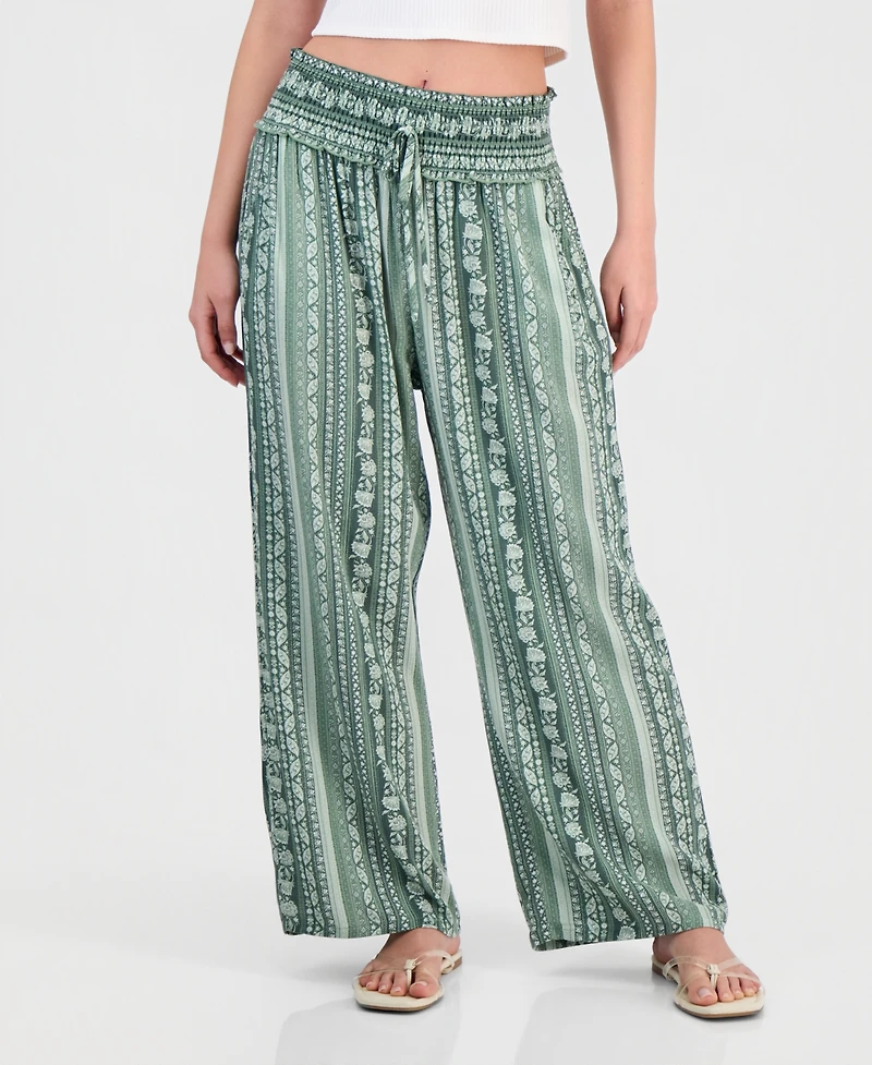 Kingston Grey Juniors' Printed Wide-Leg Cropped Pants