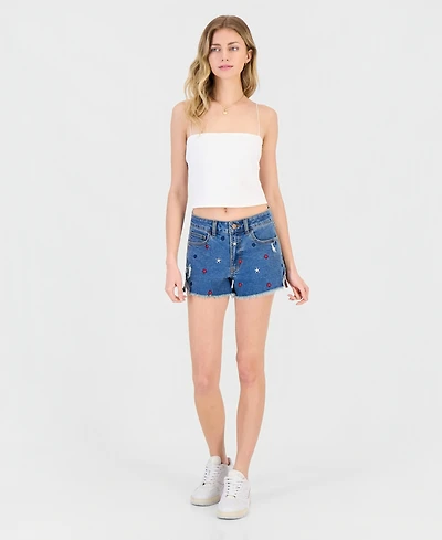 Dollhouse Juniors' Embroidered Stars Denim Shorts