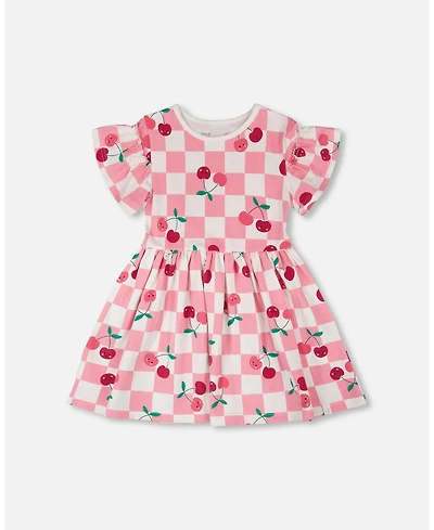 Deux par Deux Big Girls Cotton Jersey Dress Pink Printed Cherries