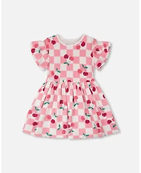 Deux par Deux Big Girls Cotton Jersey Dress Pink Printed Cherries