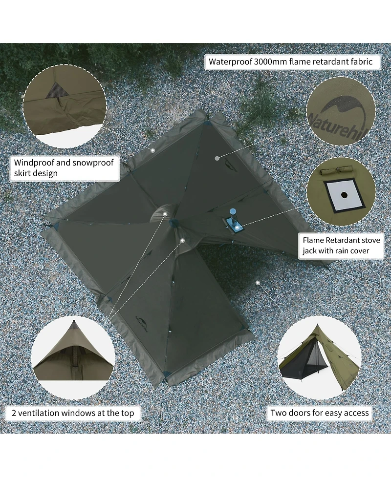 Naturehike 4 Season Hot Tent with Stove Jack, Windproof Waterproof Cold Weather Winter Tents for Camping