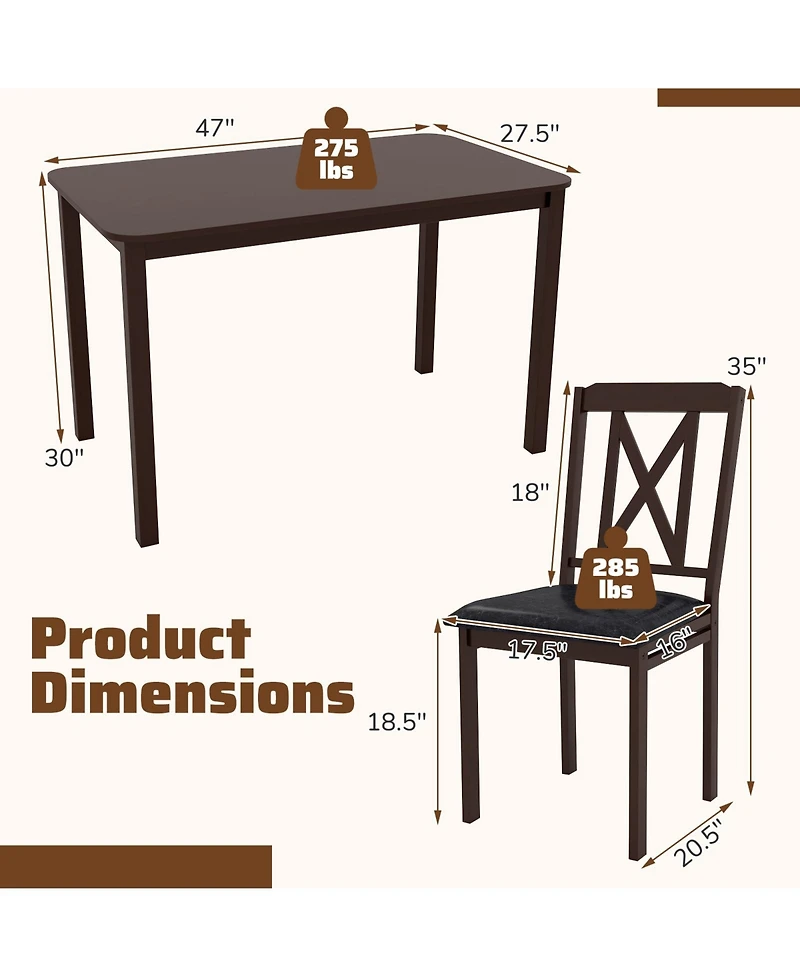 Slickblue Modern 5 Piece Dining Table Set with Wide Top and Wood Legs