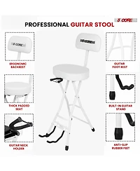 5 Core Guitar Stool 3.15" Padded Chair w Backrest Foldable Music Seat Built in Foot Rest Guitar Stand