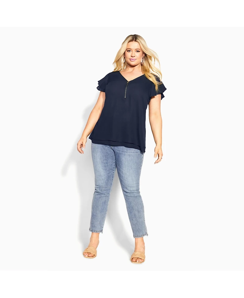 City Chic Women's Zip Fling V-neck Top