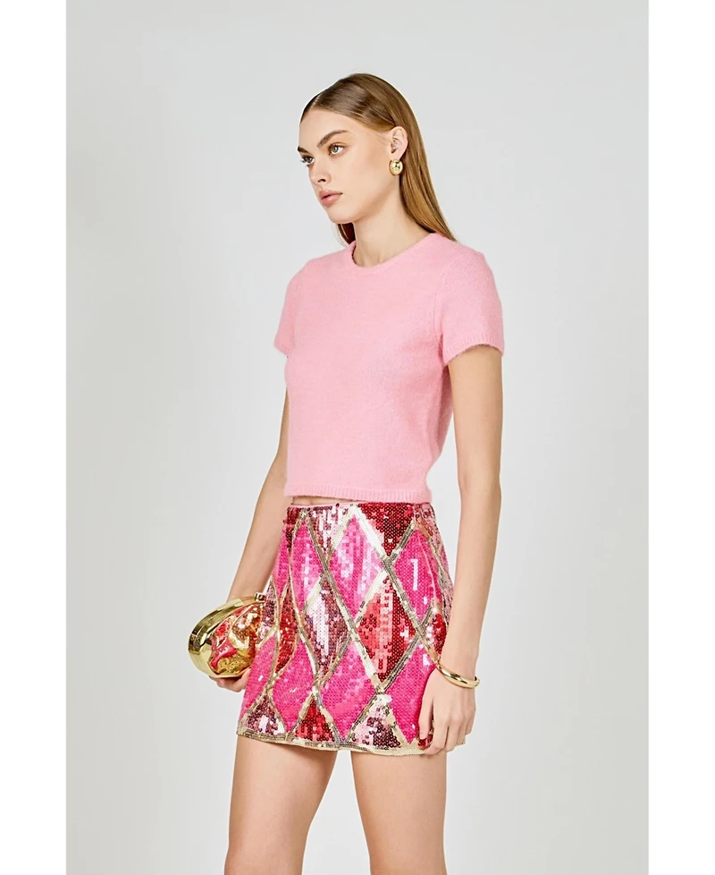 endless rose Women's Fuzzy Short Sleeve Top