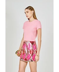 endless rose Women's Fuzzy Short Sleeve Top