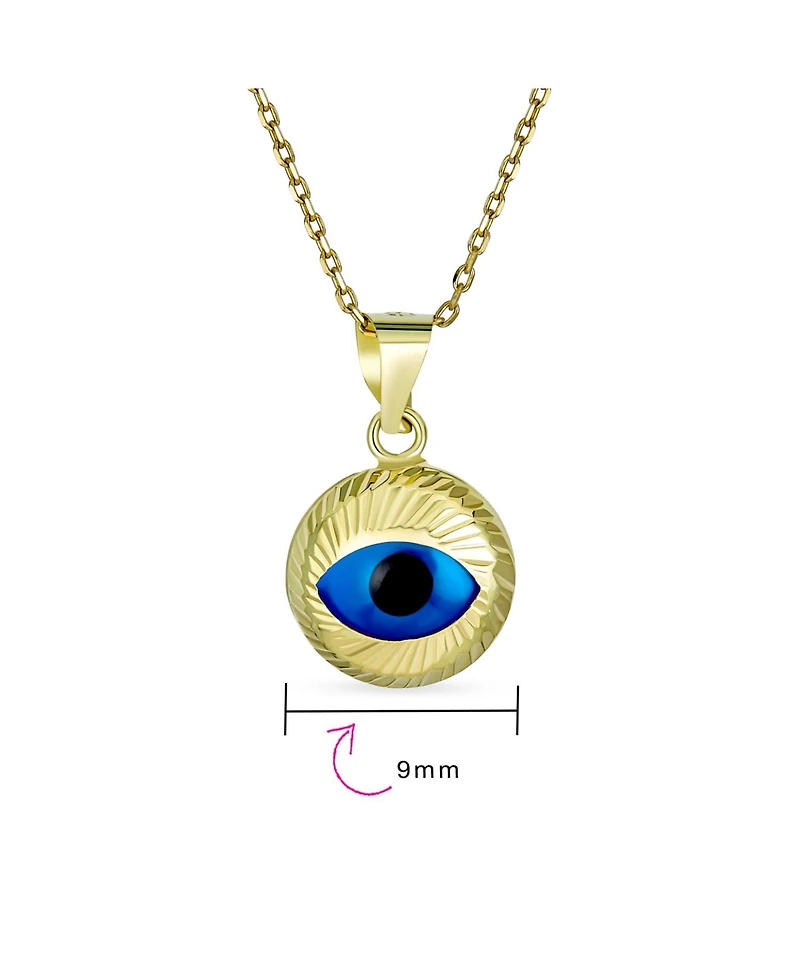 Bling Jewelry Turkish Spiritual Round 3D 14K Gold Evil Eye Necklace Pendant Charm Chain Not Included