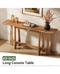 Tribesigns 63-Inch Solid Wood Console Table, Farmhouse Long Sofa Table Behind Couch with Geometric Base for Entryway, Entrance, Living Room