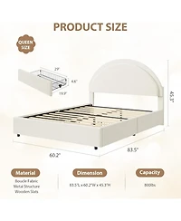 gaomon Boucle Bed Frame with 2 Storage Drawers, Soft Upholstered Platform Round Headboard, Heavy Duty, Wooden Slats