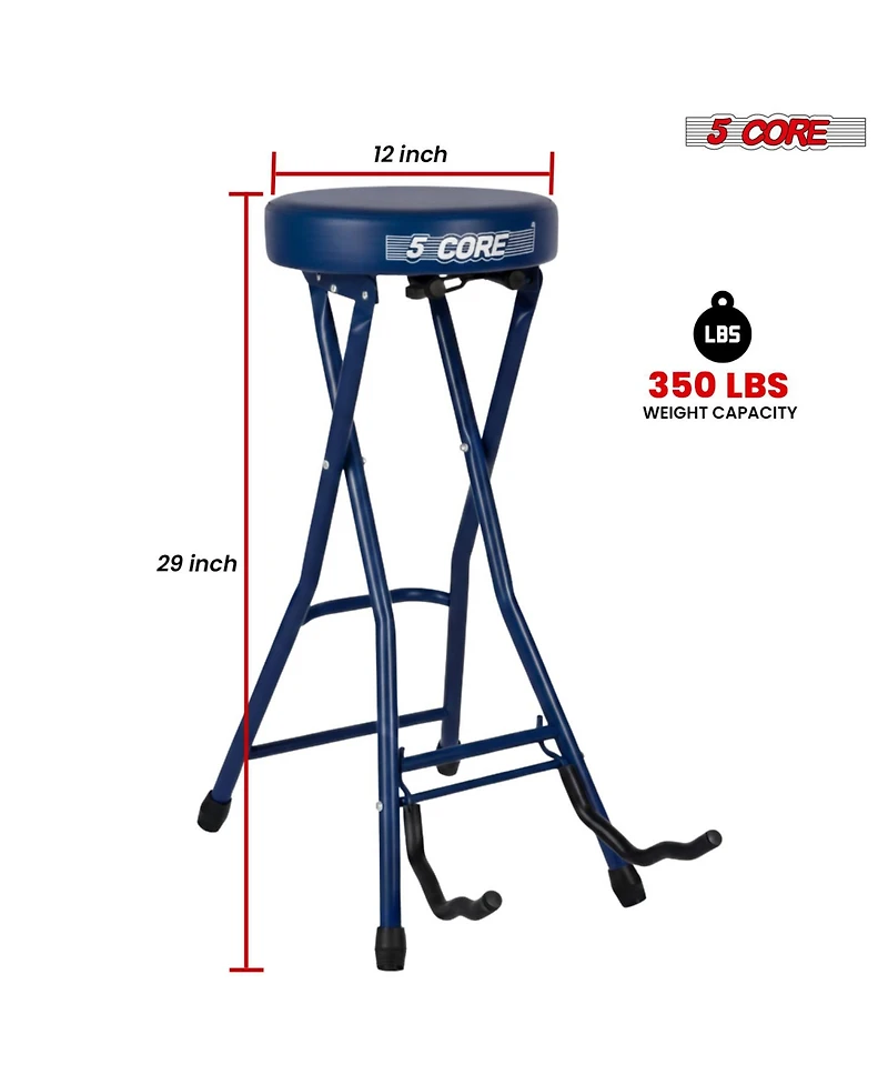 5 Core Guitar Stool 3.15" Padded Chair Foldable Heavy Duty Music Seat Built in Foot Rest Guitar Stand
