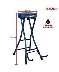 5 Core Guitar Stool 3.15" Padded Chair Foldable Heavy Duty Music Seat Built in Foot Rest Guitar Stand