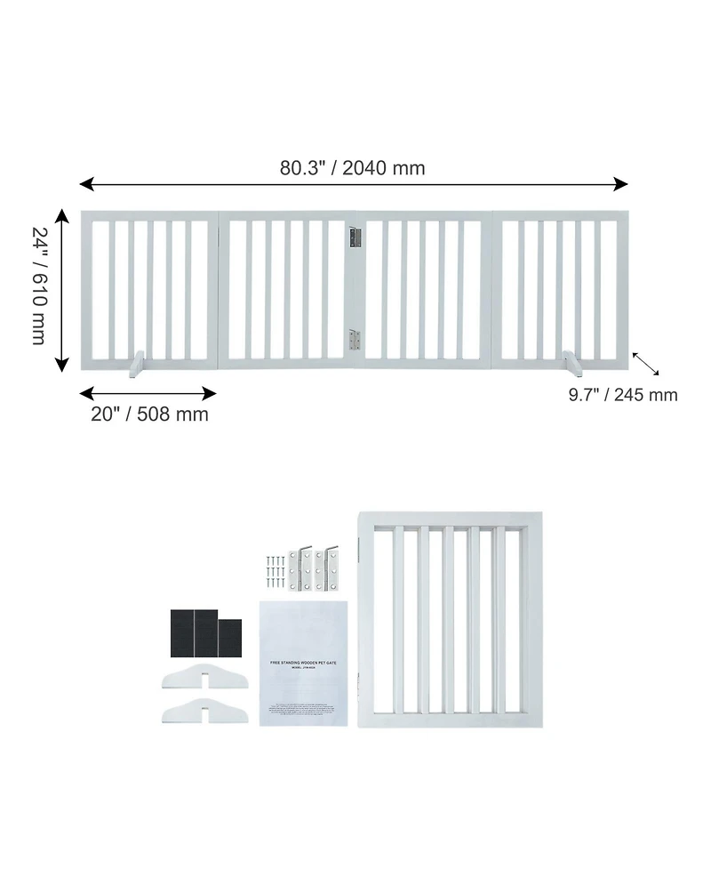 Aostirmotor Freestanding 4-Panel Pet Gate, 24"H, Expands to 80"W, White
