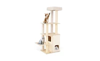Aostirmotor Heavy-Duty Luxury Cat Tree, 63-Inch Tall Tower with 2-Story Bamboo Condo & 5 Sisal Posts, 44 lbs Per Level Capacity for Large Cats