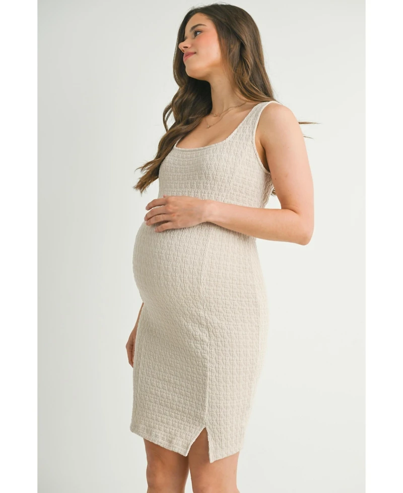 Hello Miz Women's Maternity Bodycon Jacquard Sleeveless Square-Neck Dress