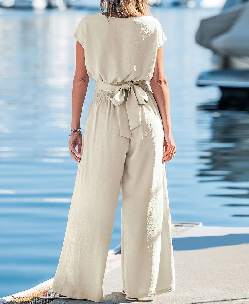 Cupshe Women's Short Sleeve Tie-Back Matching Sets