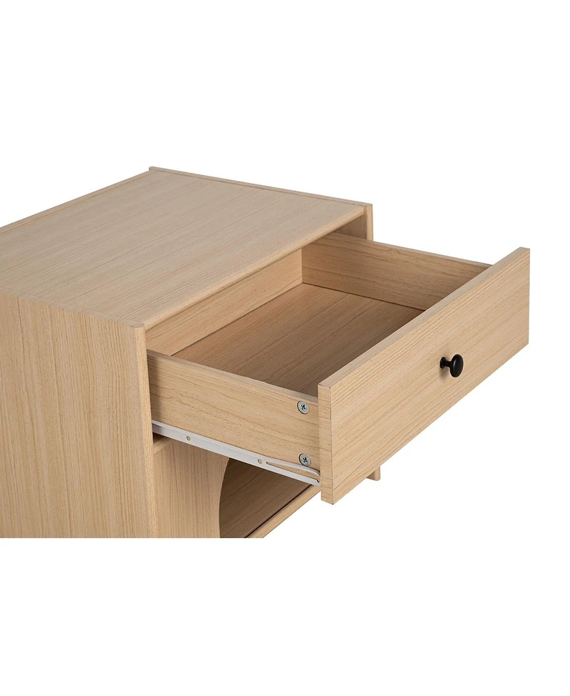 Aostirmotor Mid-Century Modern Accent Table with Drawer, Natural Finish Pet Furniture