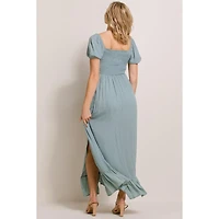 Hello Miz Maternity Smocked Swiss Dot Maxi Dress with Side Slit
