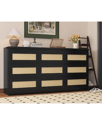gaomon Rattan 9 Drawer Charging Station Dresser